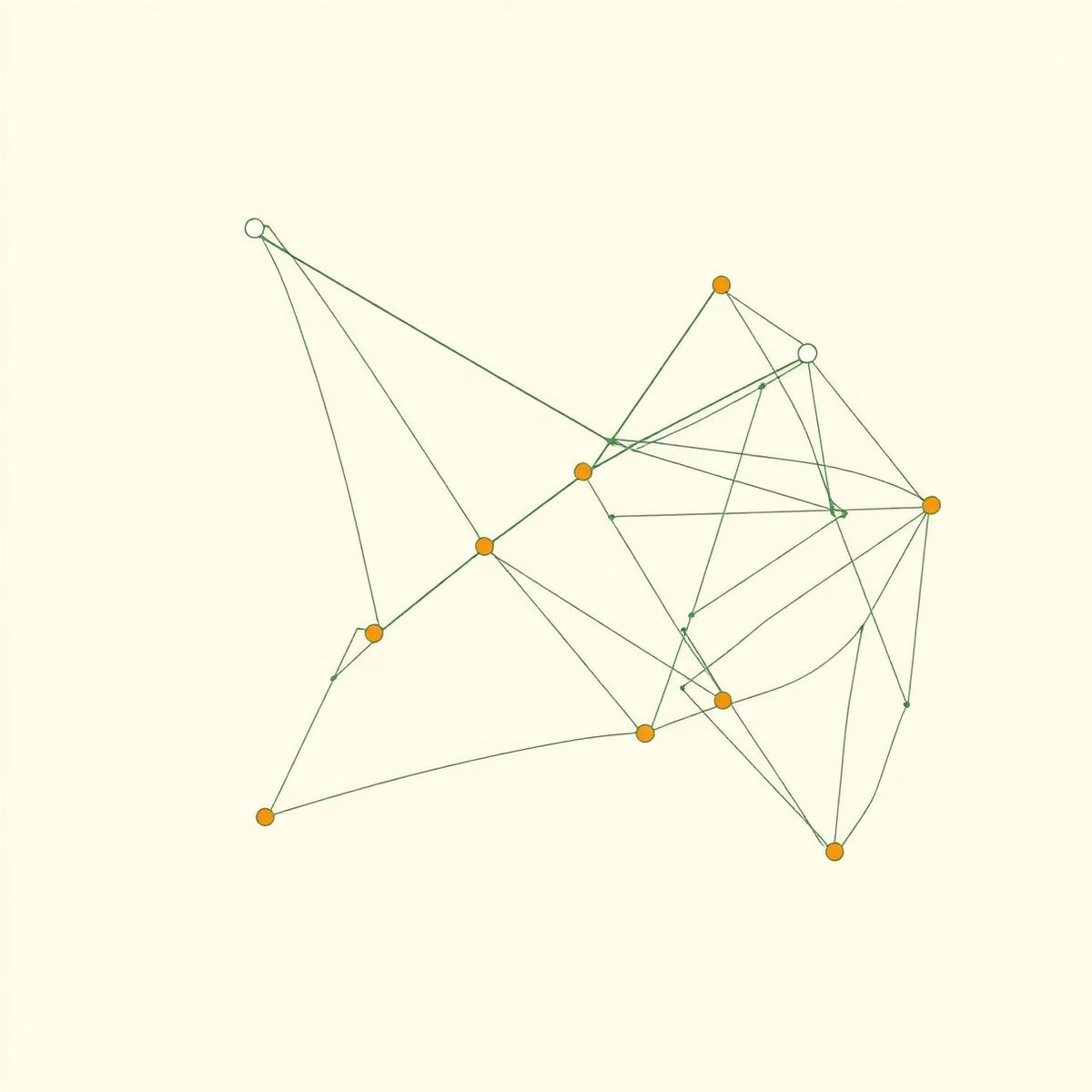 Architectural node diagram in forest green and copper